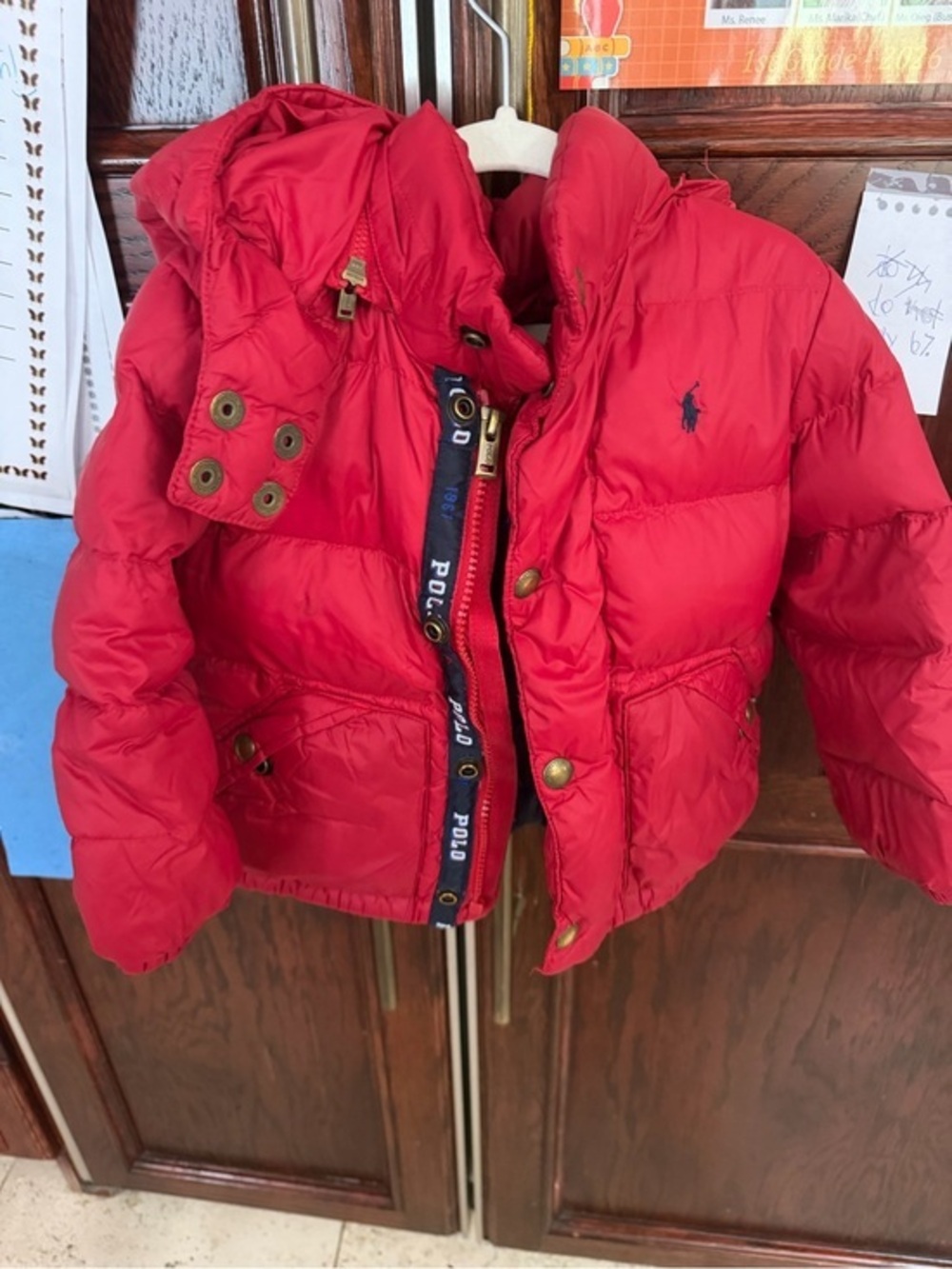 Polo by Ralph Lauren Red Puffer Jacket with Navy Trim